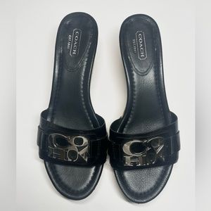 COACH Black Patent Platform Wedge Sandals Size 8